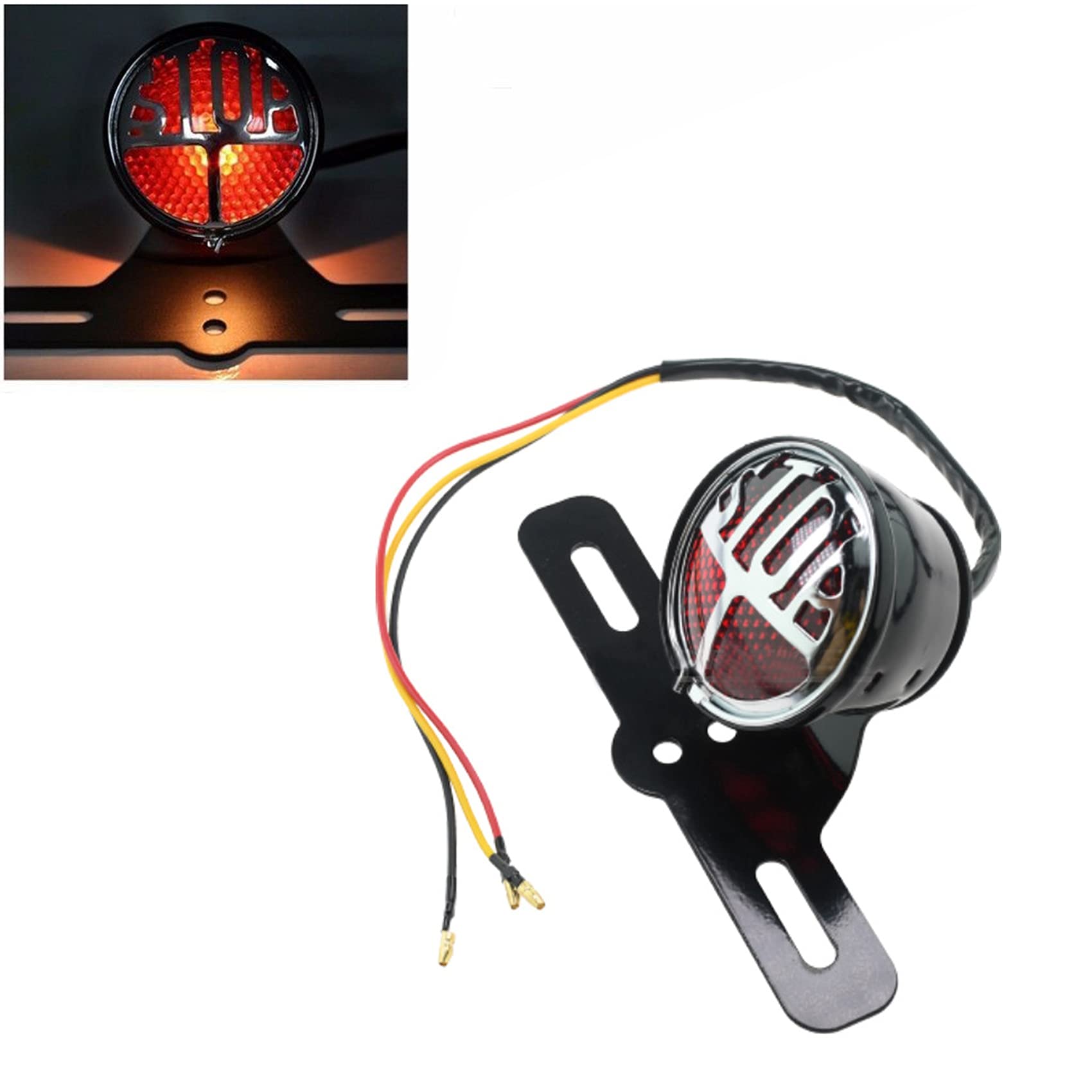 Ocnvlia Feu Arrière Stop Moto Noir - Feu Plaque Immatriculation LED - Style Rétro Pour Chopper, Cafe Racer