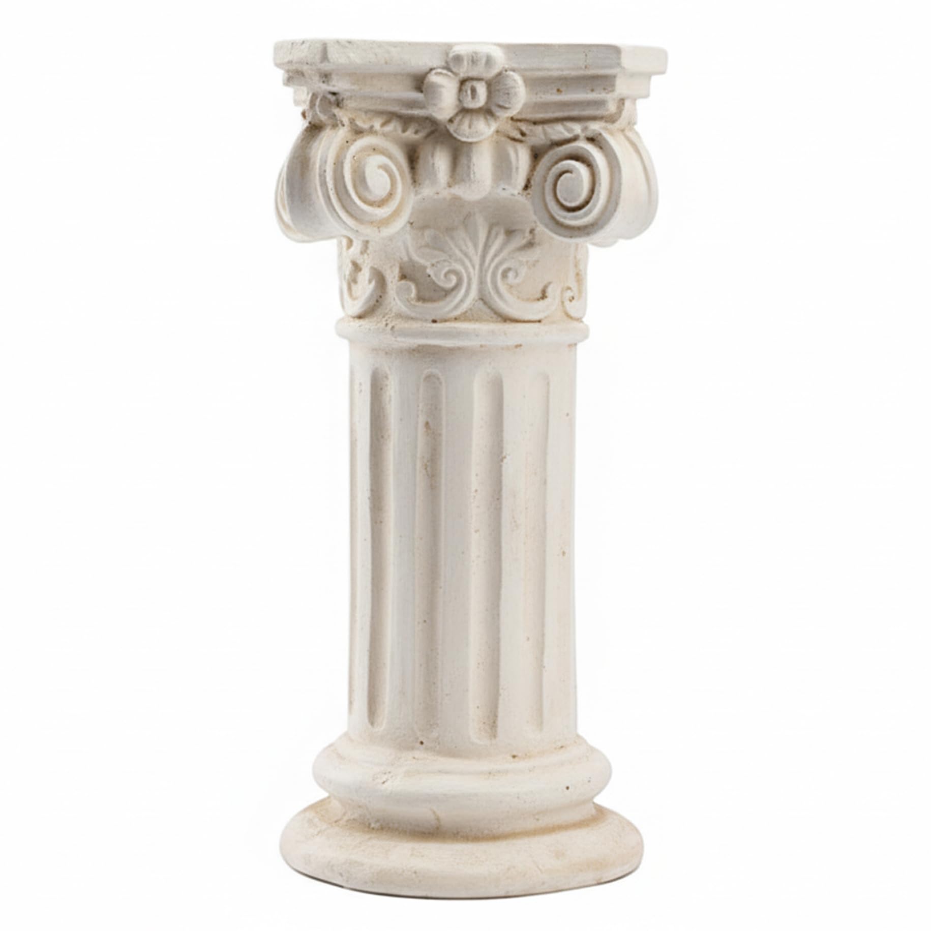Piédestal de colonne romaine en pierre sculptée, piliers de mariage et support de plantes robuste