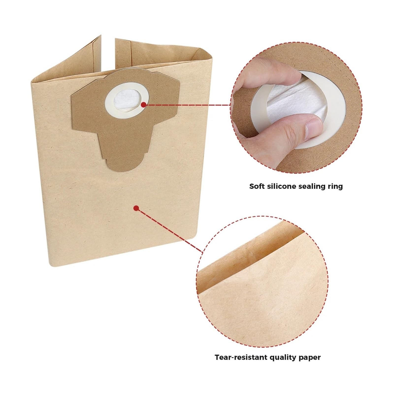Bolsas De Papel For Aspiradoras En Seco Y Húmedo De 20 Y 30 Litros, Compatibles Con Einhell BT-VC1250S/BT-VC1250/TC-VC 18/20 Li S-Solo (5/10 Unidades)(30L-10PCS)