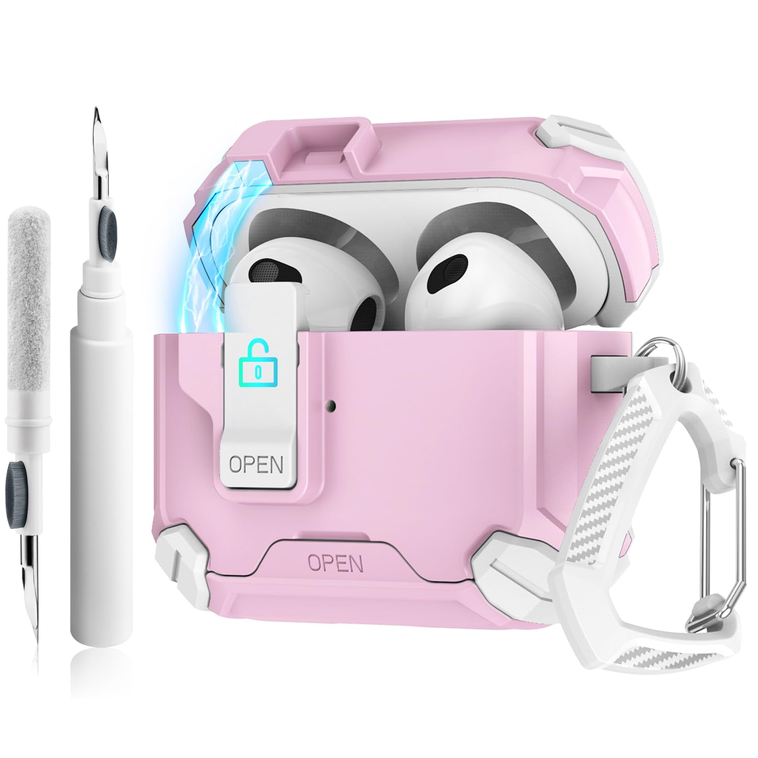 Vancle for AirPods 4 Case Cover 2024 with Cleaning Kit & Lanyard & Keychain, Automatic Pop-up Full Protection Hard Protective Case with Secure Lock for Apple AirPods 4th Generation (Pink)