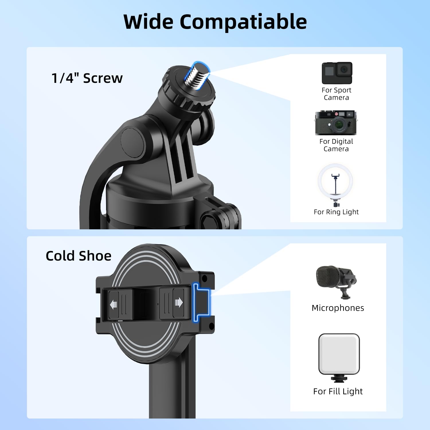 Celfiexpt 71" Magnetic Selfie Stick Tripod with 360° Rotating Anti-Shake Handle & 1/4" Screw for Camera 2 in 1 Multi-Function Long Stable Tripod Stand for Mobile Phone Video Vlogging Travel — Amazon image 8