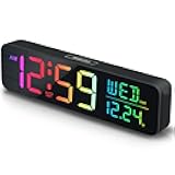 Peakeep Digital Alarm Clock for Bedrooms, Date Day of Week Large Display Numbers 6 Brightness Dimmer, 5 Volume Loud for Heavy Sleepers, 8 RGB Colors Electric Desk Clock Battery Backup, Auto DST