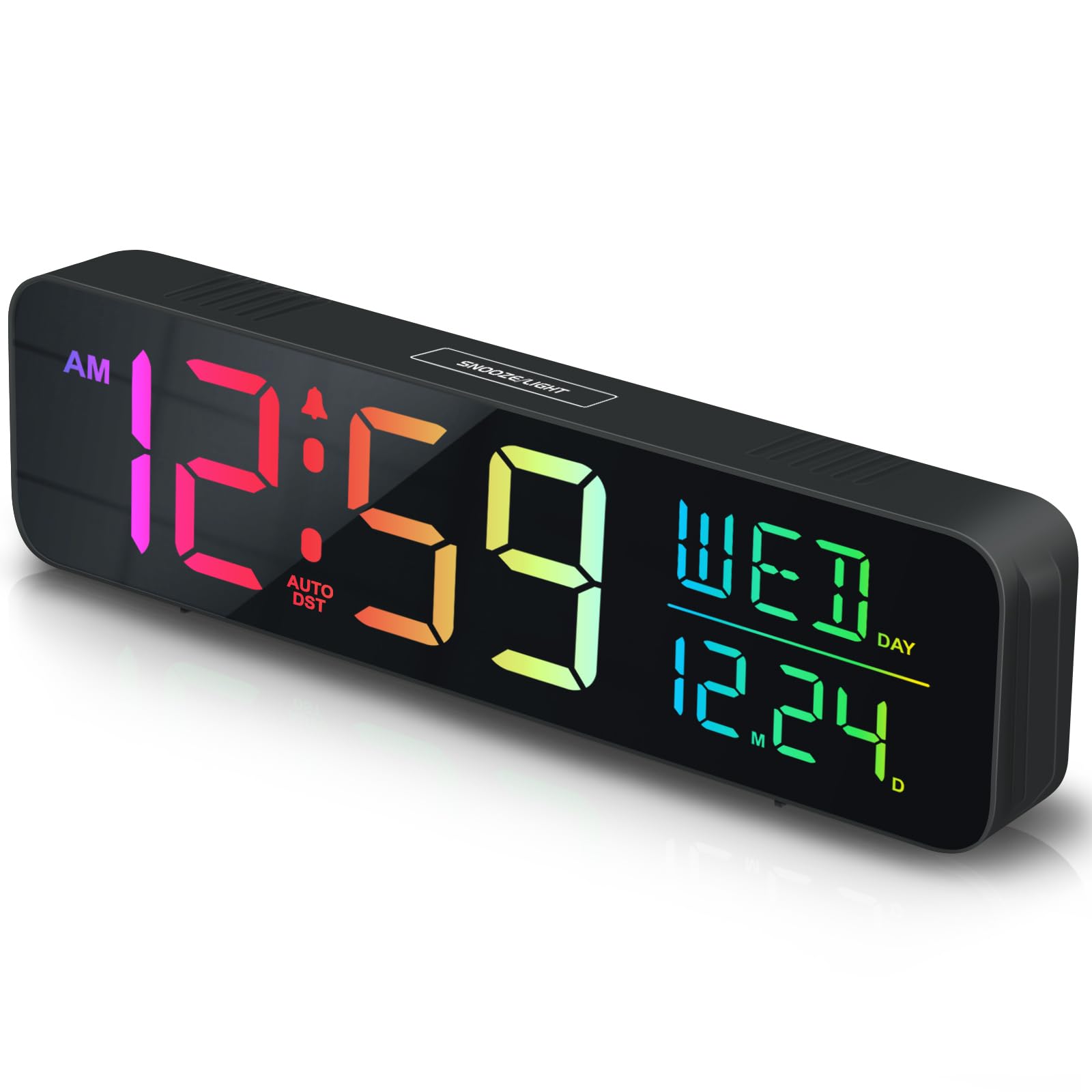 Peakeep Digital Alarm Clock for Bedrooms Date Day of Week Large Display Numbers 6 Brightness Dimmer 5 Volume