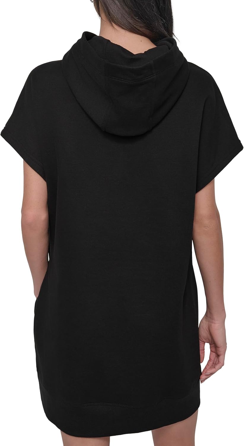 DKNY Womens Rhinestone Jersey Logo Short Sleeve Hoodie Dress - Image 4