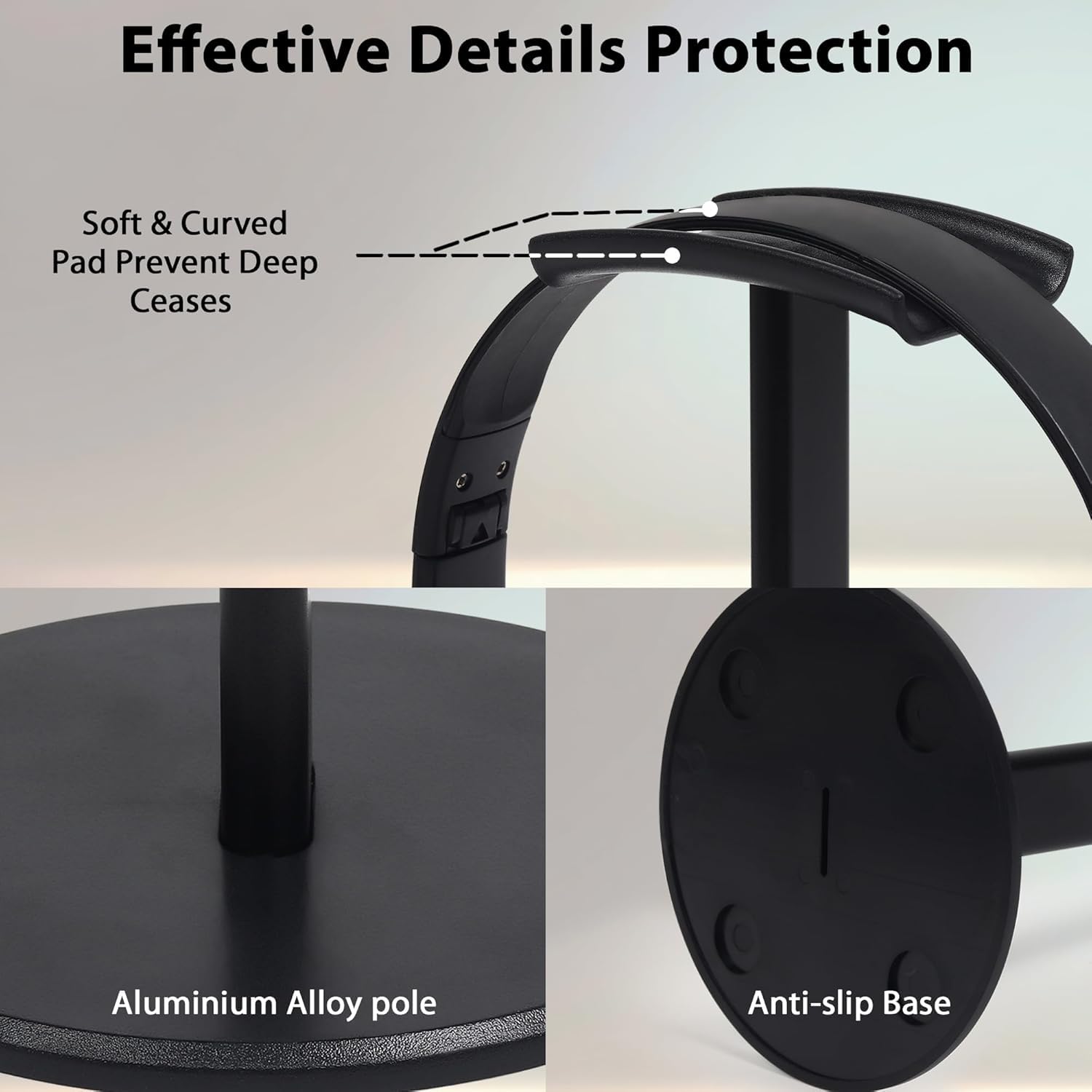 GadgetBite Supporto per cuffie da tavolo, scrivania, in alluminio, supporto per cuffie da gioco, per tavolo, base solida, organizer per accessori per PC, ufficio, casa, cuffie da gioco, nero