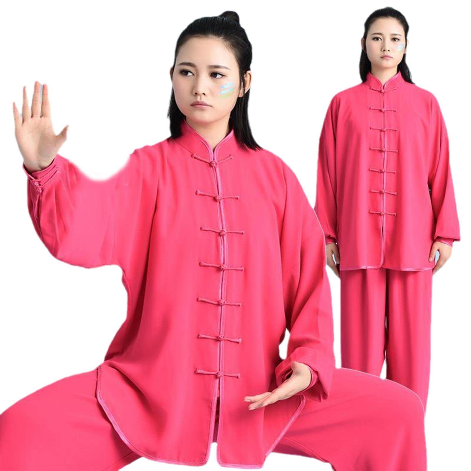 Tradizionale cinese Kung Fu Suit Tai Chi Uniforme Cinese Tradizionale Abbigliamento Arti Marziali Kung Fu Manica Lunga Uniforme per Uomini e Donne, Rose-XXL