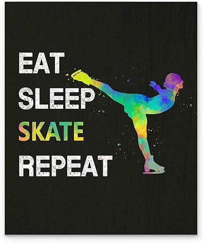 Eat Sleep Skate Repeat Quote Wall Art, 11"x14" Unframed Poster Print, Ideal for Girl Skaters, Coaches and Fans of Figure Skating