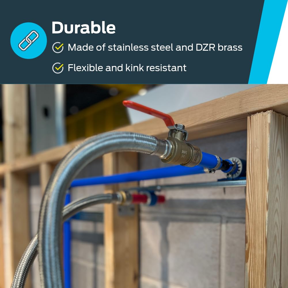SharkBite Válvula de bola máxima de 1/2 pulgada x 3/4 pulgadas FIP x 18 pulgadas conector flexible de calentador de agua de acero inoxidable, empuje para conectar, accesorio de fontanería de latón,