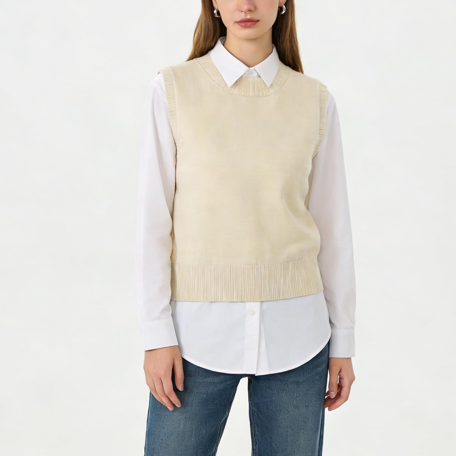 Blostirno Women's Crewneck Sweater Vest Sleeveless Ribbed Casual Pullover Vests Trendy Basic Solid Knit Tank Tops - Image 2