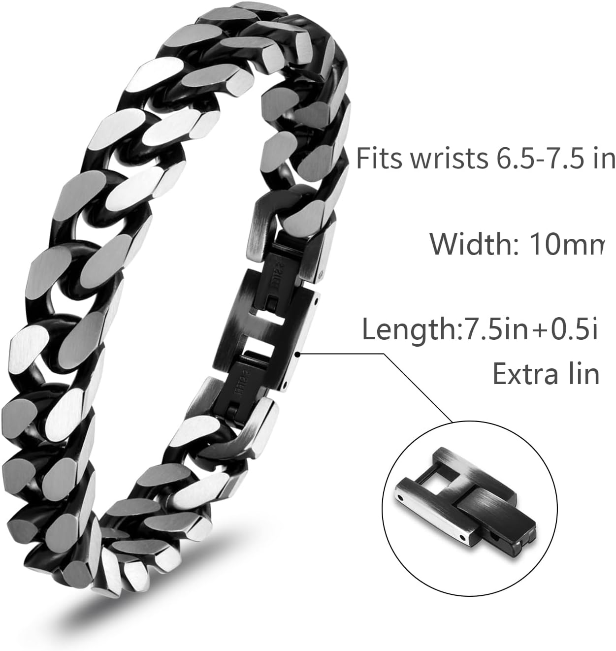 LUCKY2+7 Mens Bracelet -Stainless Steel Fold Over Clasp Cuban Chain Bracelet for Men - Image 2