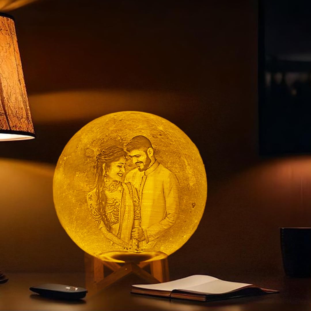 Plastic Moon Lamp 10cm - 3 Color Rechargeable Wireless Lamp with Tap Sensor, Adjustable Brightness, Customized for Home Decor, Living Room Decoration, Valentine's, Led, White & Brown