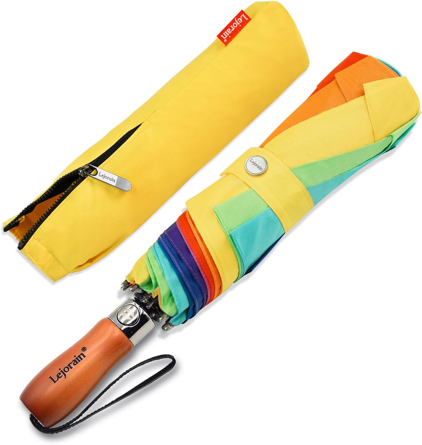 Lejorain Compact Travel Golf Umbrella - Extra Large Folding Automatic Umbrella for Mens 54 inch Sturdy Collapsible Rain Umbrellas 6.Rainbow