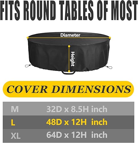 Miniatura 2 de Funda de mesa redonda, adecuada para mesa redonda de patio de 48 pulgadas de diámetro, tela Oxford de doble capa gruesa negra antidesgarros, con