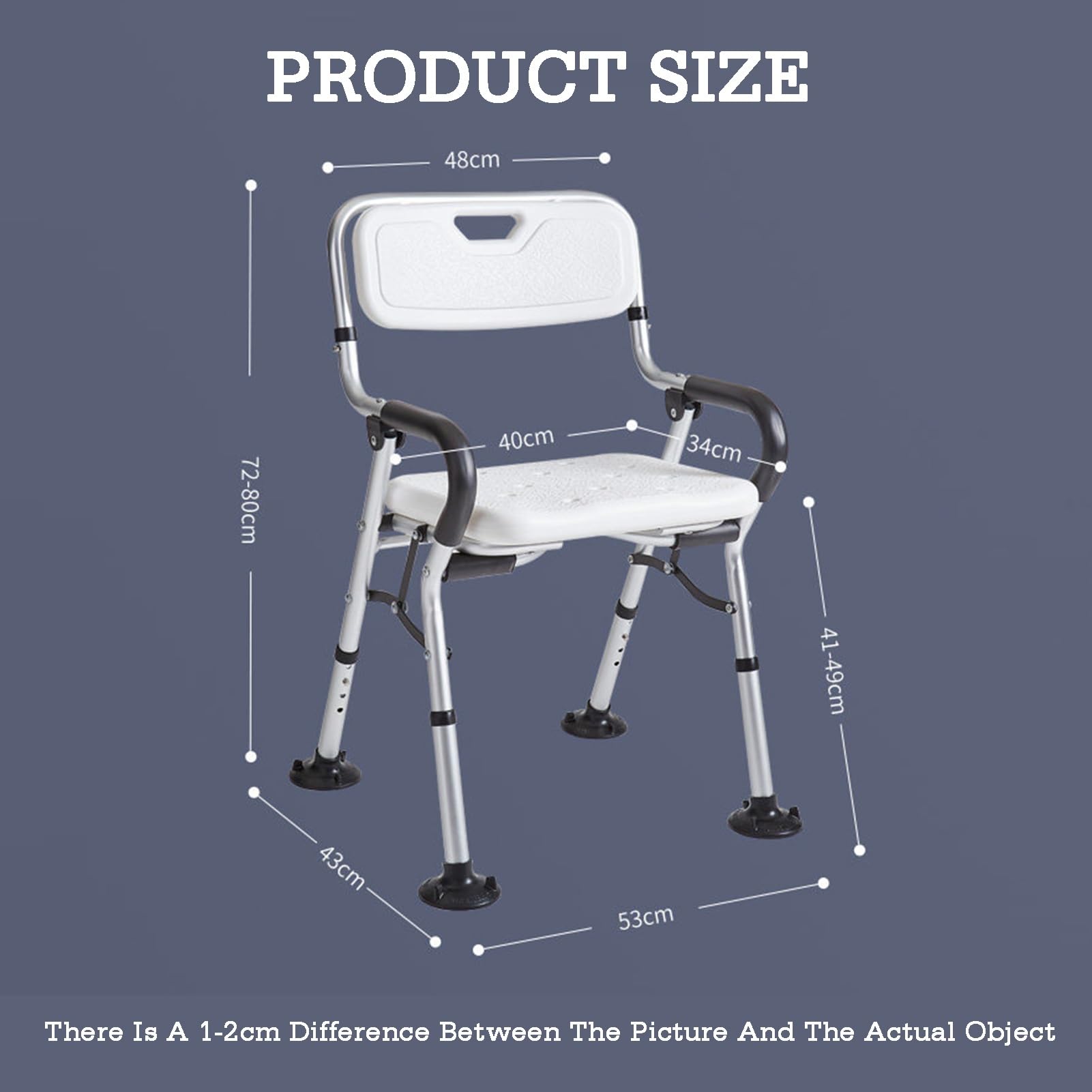 Silla de ducha acolchada y regulable en altura, asiento ergonómico para bañera con respaldo y reposabrazos, capacidad de carga de hasta 200 kg, para personas mayores (versión 1)