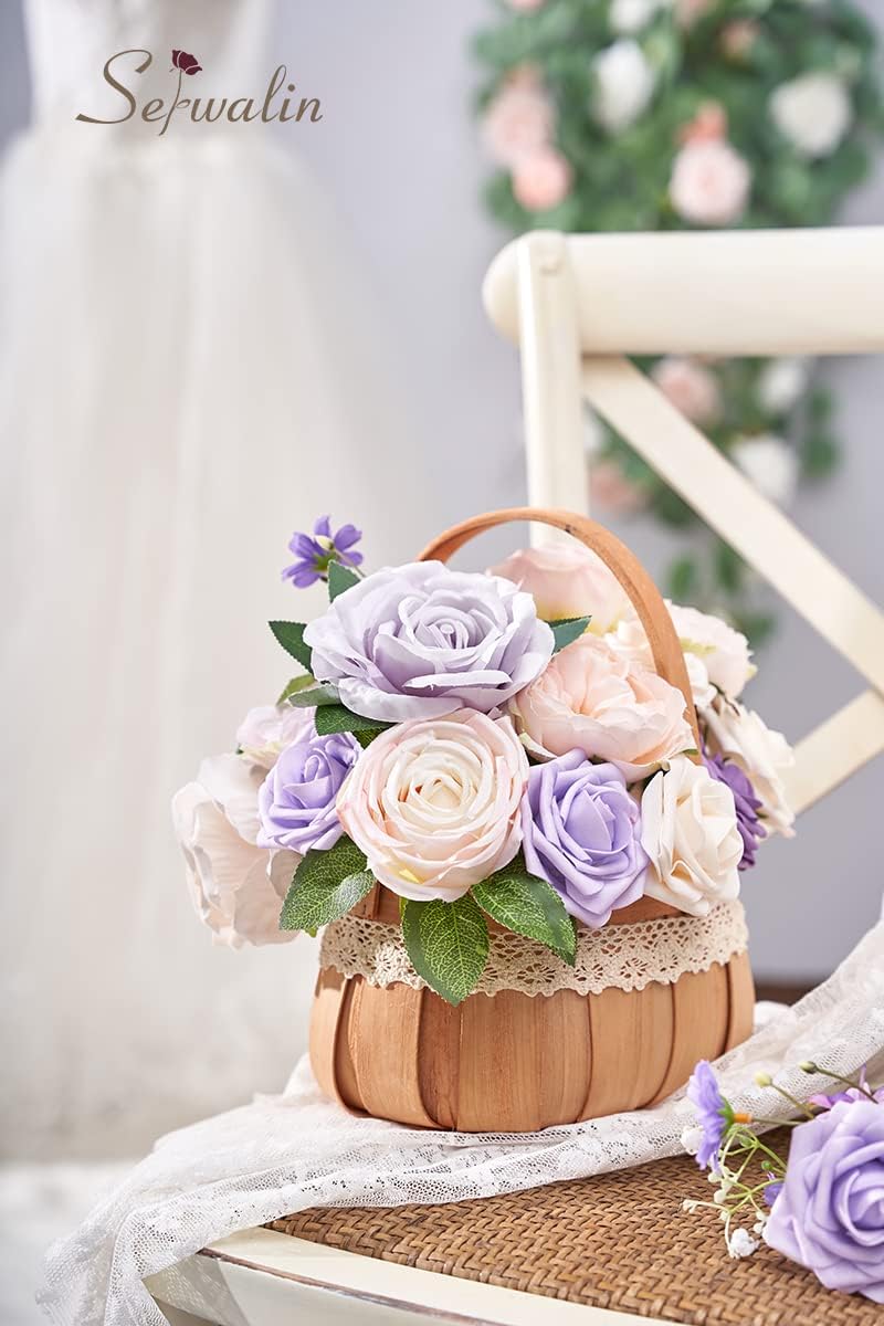 Serwalin Artificial Flowers Fake Silk Flowers Combo Realistic Mixed Roses Box for DIY Wedding Bridal Bouquets Centerpieces Arrangements Faux Flowers with Stems Home Party Decoration, Pink&Lilac