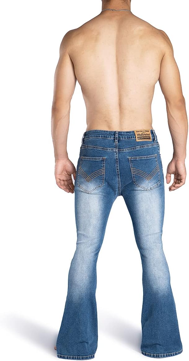 Wbestwind 70s Disco Pants for Men Relaxed Stretch 60s 70sBell Bottom Fit Comfort Flared Retro Leg Denim Vintage Jeans - Image 5