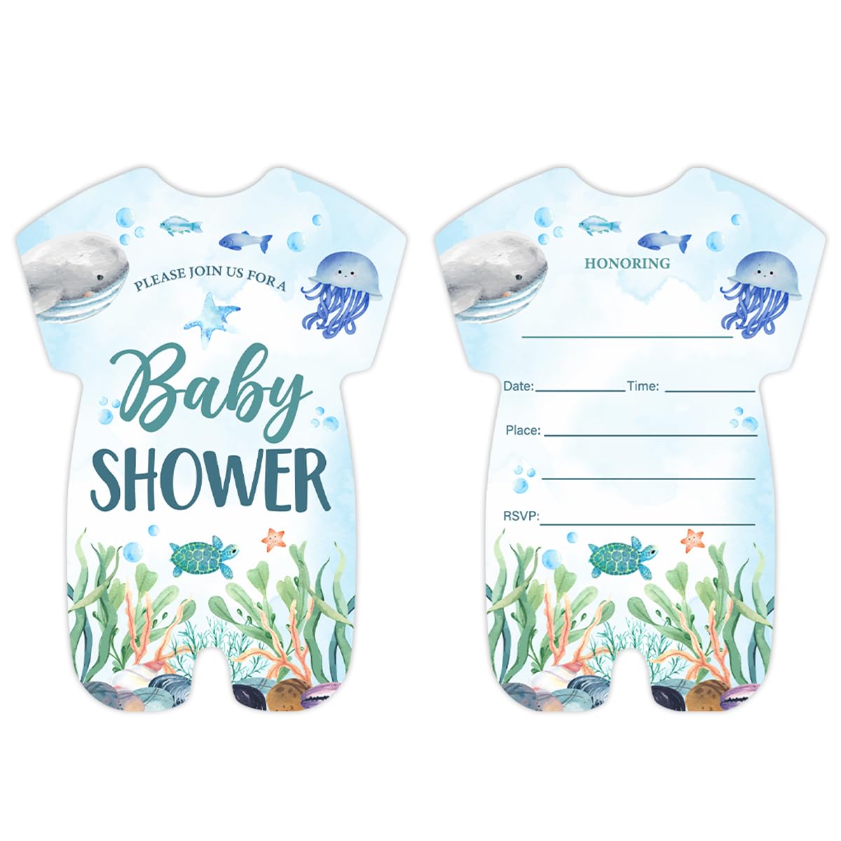 Qlnuk Ocean Baby Shower Invitations Ocean Under the Sea Baby Shower Invitations Set of 20 Invites with Envelopes