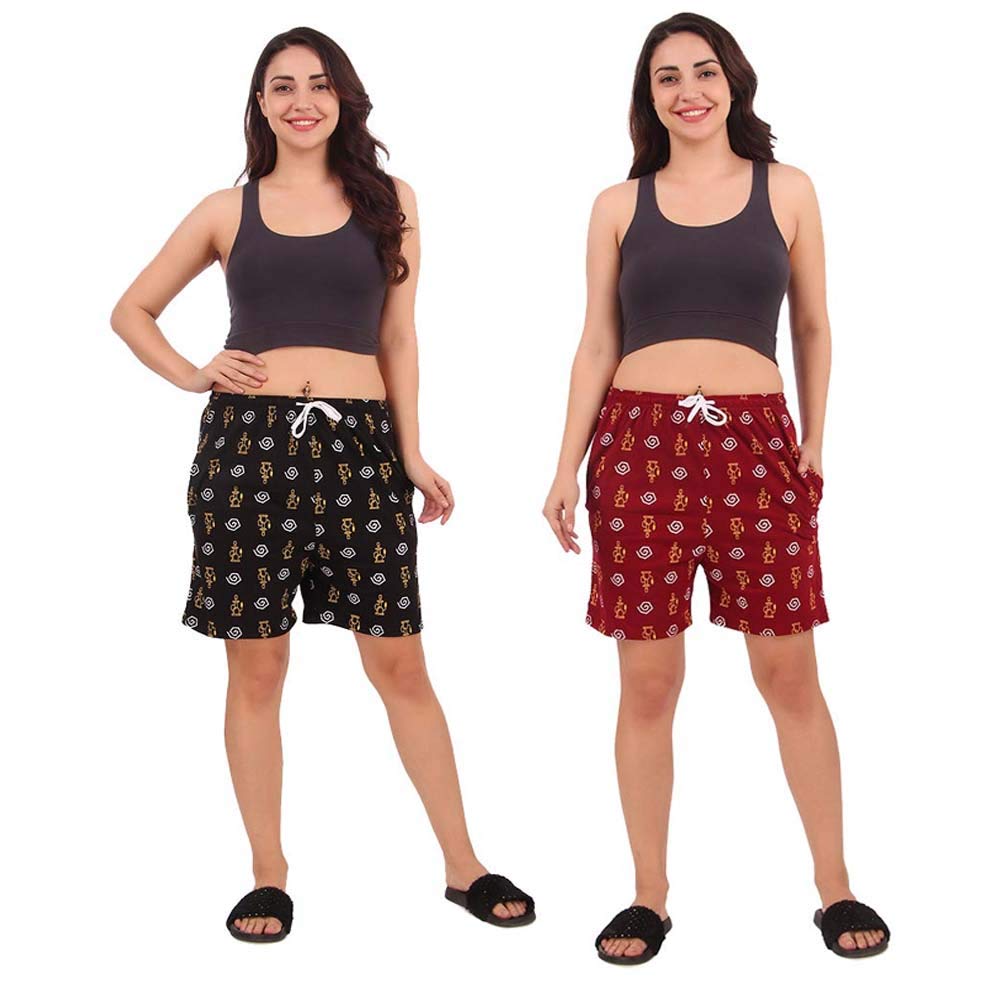 v3e Women's Cotton Printed Shorts|Hot Pants|Lounge Shorts|Night wear Shorts (Multicolour,C02)-(Pack of 02)-picture-53