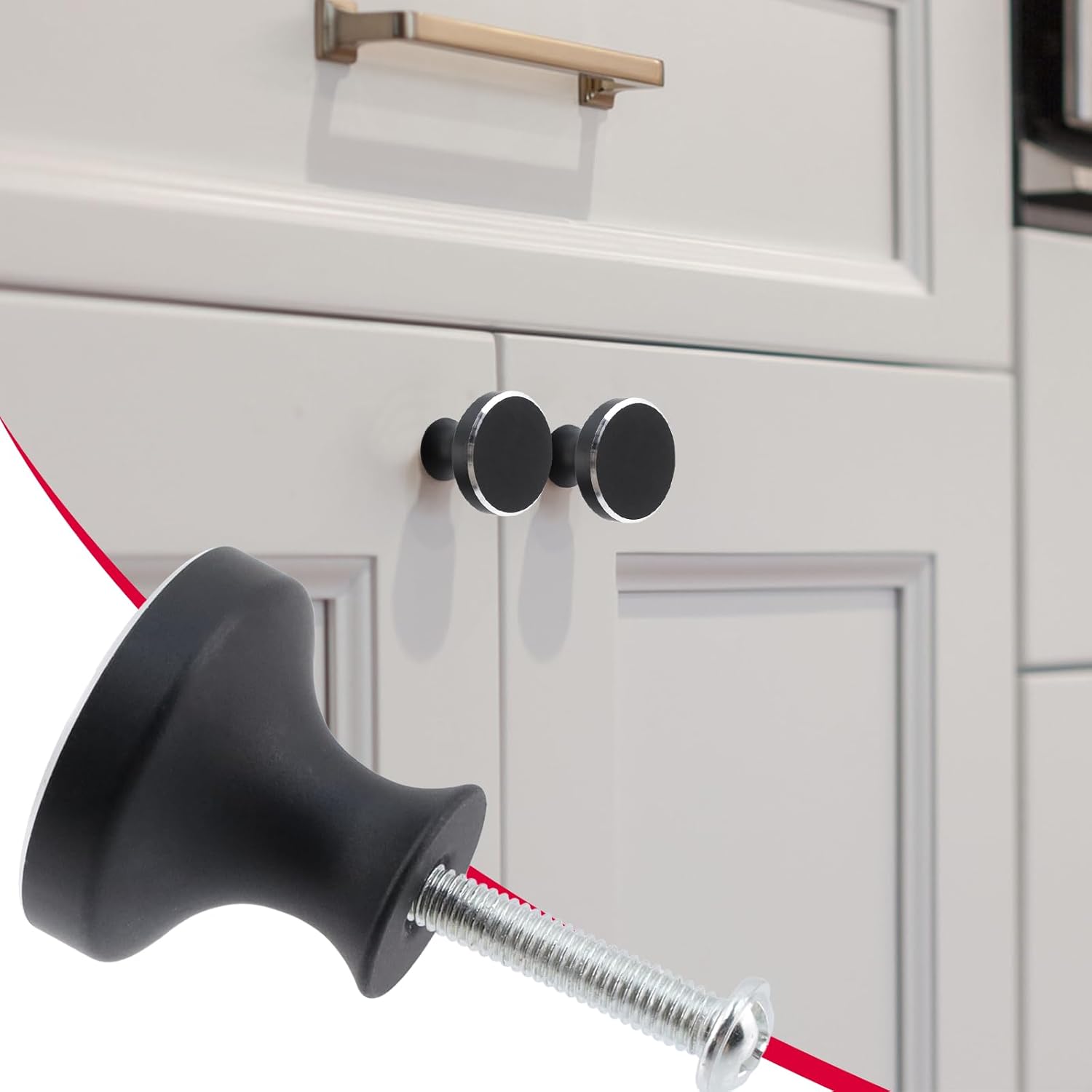 Cabinet Knobs, Black and Silver Single Hole Drawer Knobs Aluminum Alloy Modern Minimalist Round Pull for Cabinets,Dresser and Wardrobes,10PCS(1x3/4in)