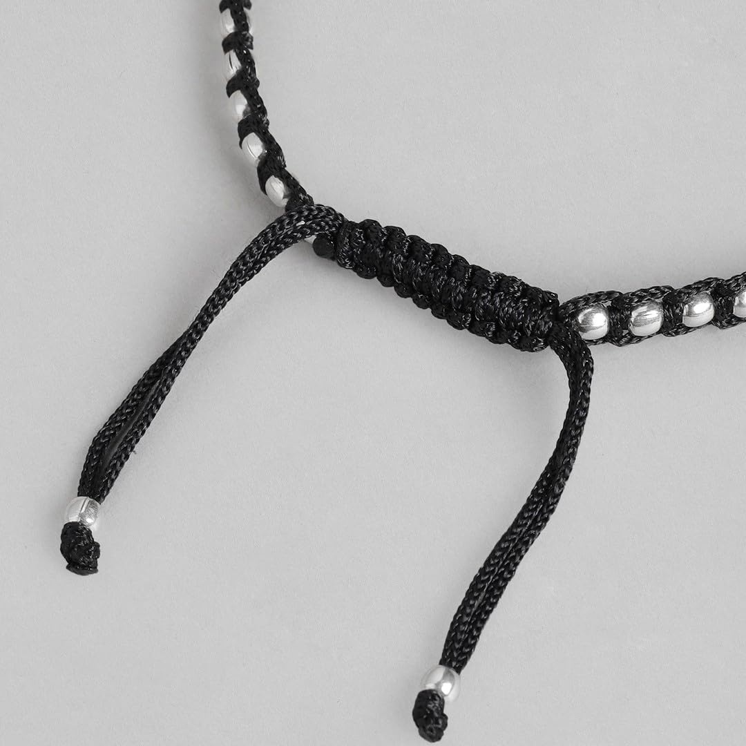 Women's 925 Sterling Silver Beads Evil Eye Rhodium Plated Thread Anklet, Single