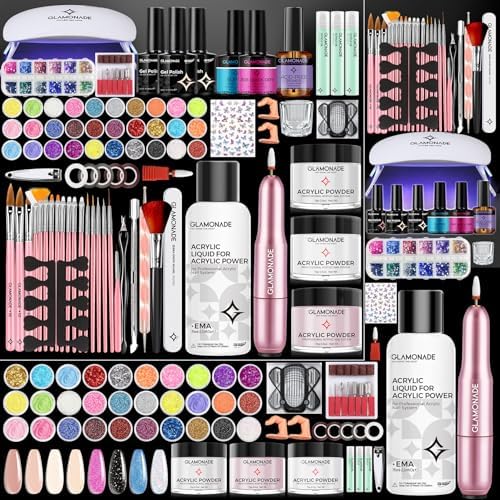 Glamonade Acrylic Nail Kit for Beginners: Professional Acrylic Nail Kit Set with Everything Drill Powder Nail Art Starter Tech Kit at Home Salon Gift
