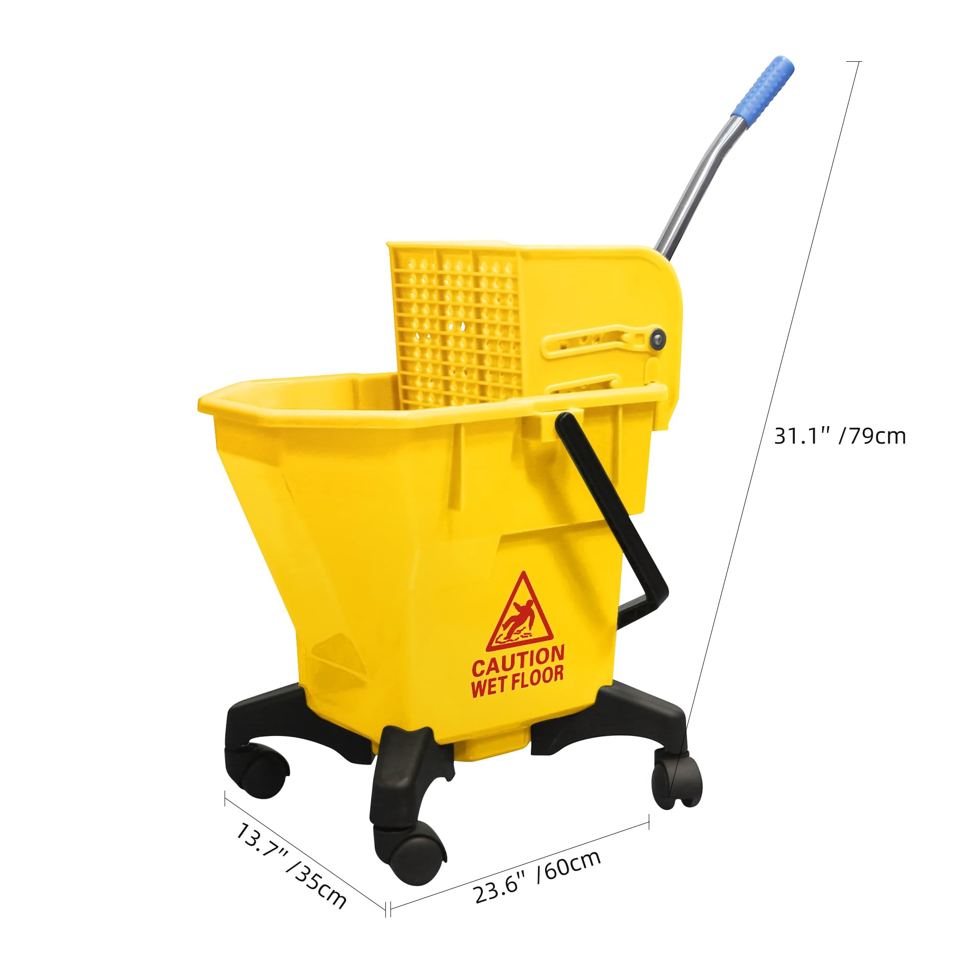Cubo de fregona de 6.6 galones con escurridor, diseño sin punta y plástico resistente, sistema de fregona giratoria para suelos de madera dura, cubo individual que ahorra espacio (amarillo