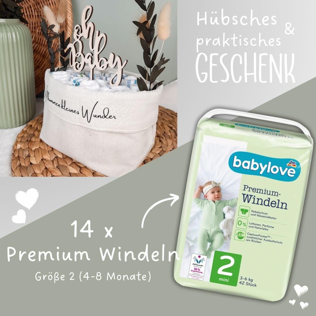 Windeltasche [NEU] | Made in Germany | handgemachte Windeltorte + CakeTopper aus Holz | Baby Geschenk und Geschenk zur Geburt |