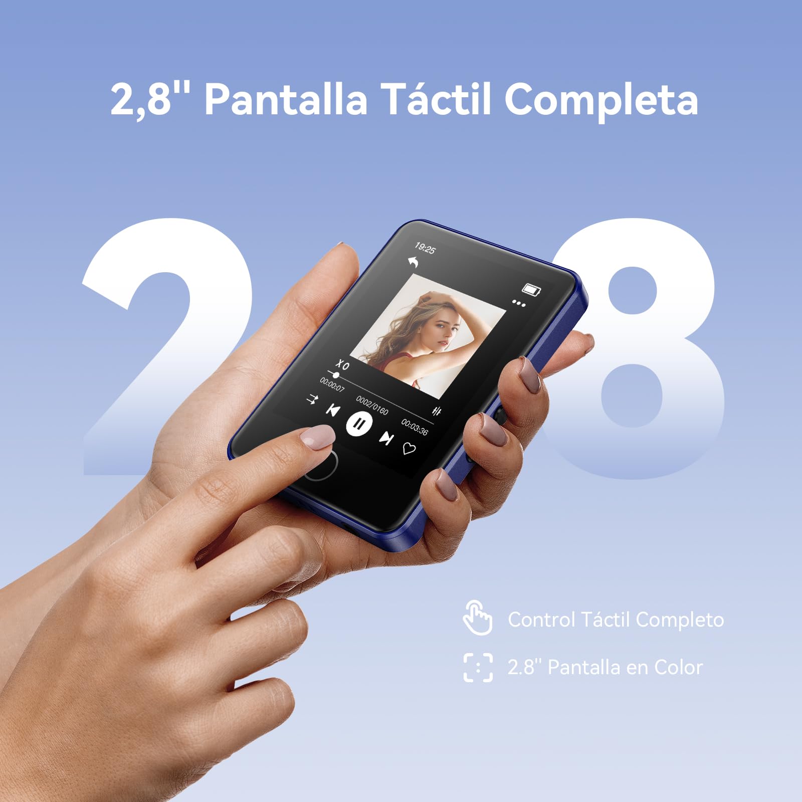 AGPTEK 64GB MP3 Reproductor Bluetooth 5.3, 2.8" Pantalla Táctil Completa, MP3 HiFi Música Portátil sin Pérdida, MP3 Player con Line-in,Radio FM,Grabación,E-Book, Soporta 128GB TF(No Incluido), Azul