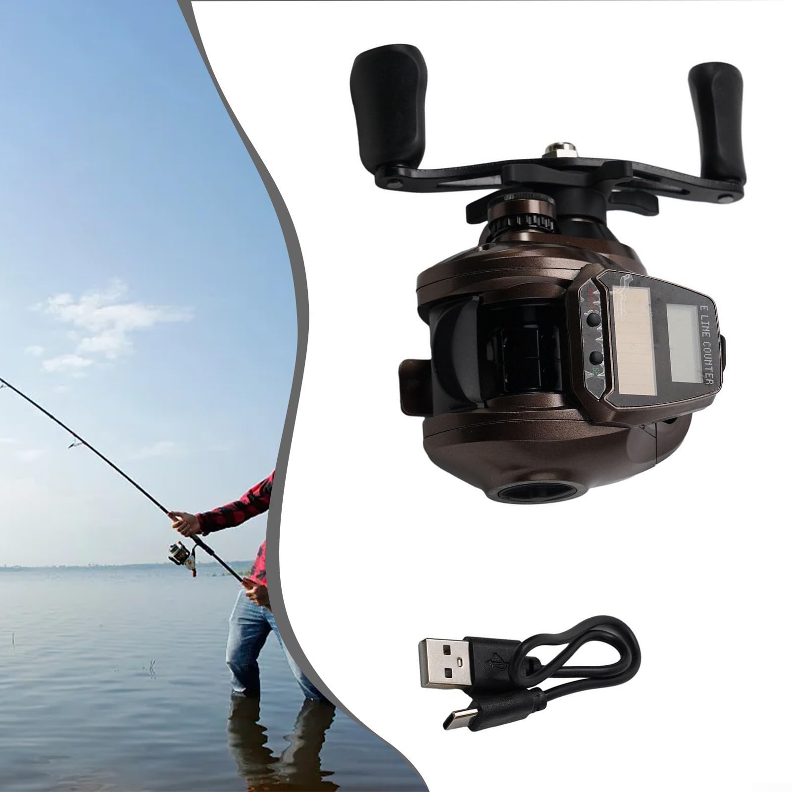 Carrete de pesca eléctrico con cable de carga,Aparejos de pesca con contador de línea,Alarma de mordida para pesca en rafting,Pesca de cebo