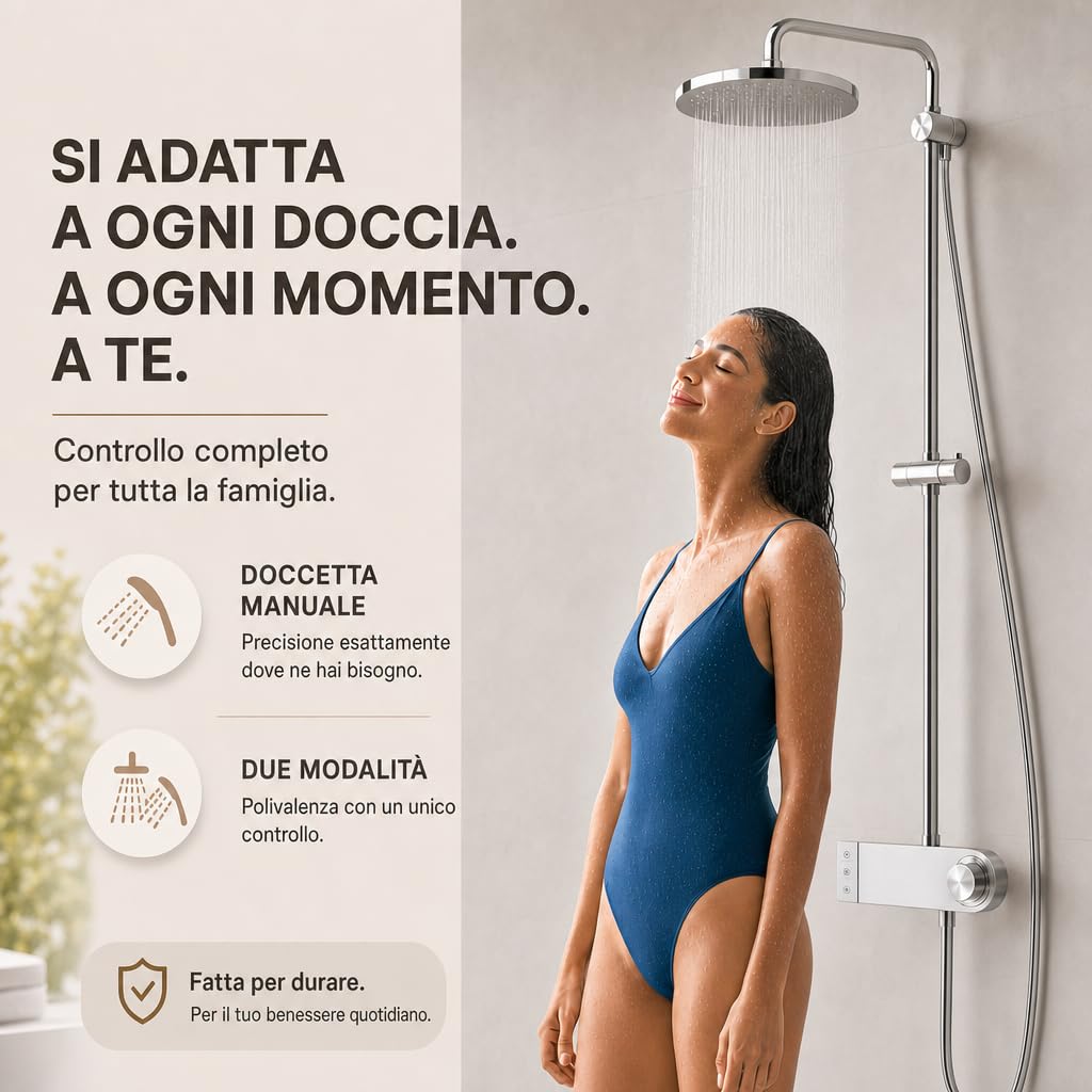 INEX EUROPA Colonna Doccia Nero Grigio Titanio Premium Acciaio Inossidabile 10 Anni di Garanzia - Colonna Doccia Rotonda Effetto Pioggia 3 Modalità di Funzionamento - Doccia 156cm Nero Grigio Titanio