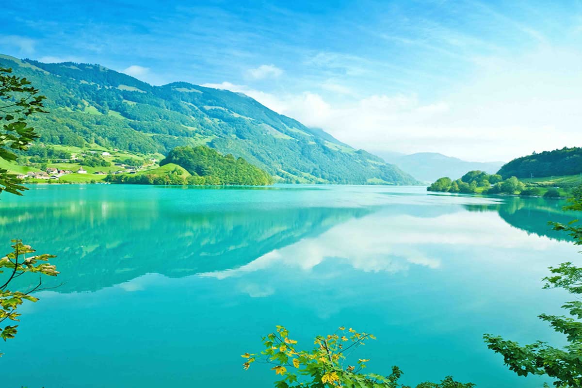 Yellow Alley Unframed Nature Poster|Blue Ocean View With Mountains Poster For Interior|1Pc