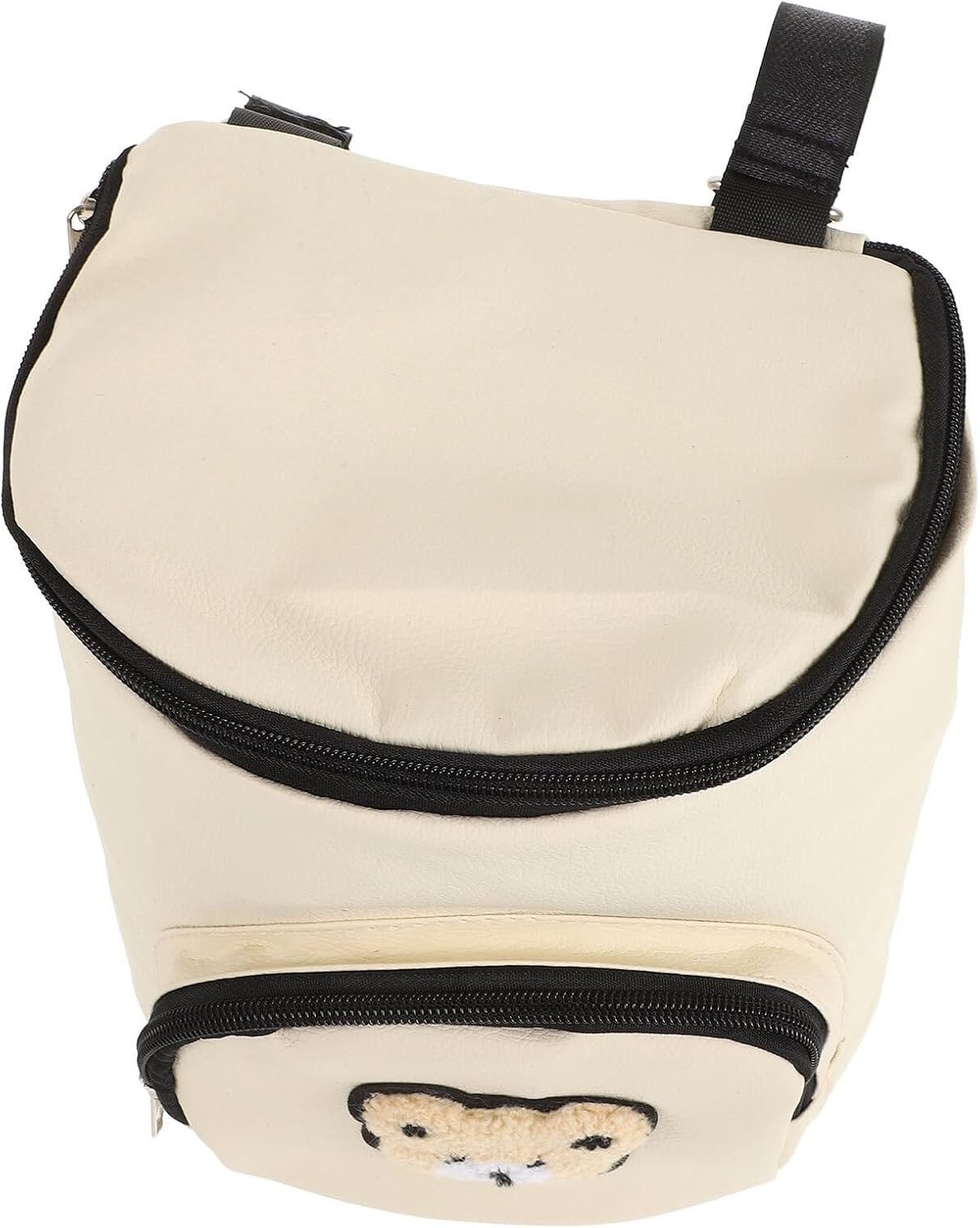 Stroller Organizer Hanging Bag with Ample Storage, Mini Diaper Bag for Travel and Nursery, Portable Stroller Pouch in Beige with Bear Pattern and Metal Buckle