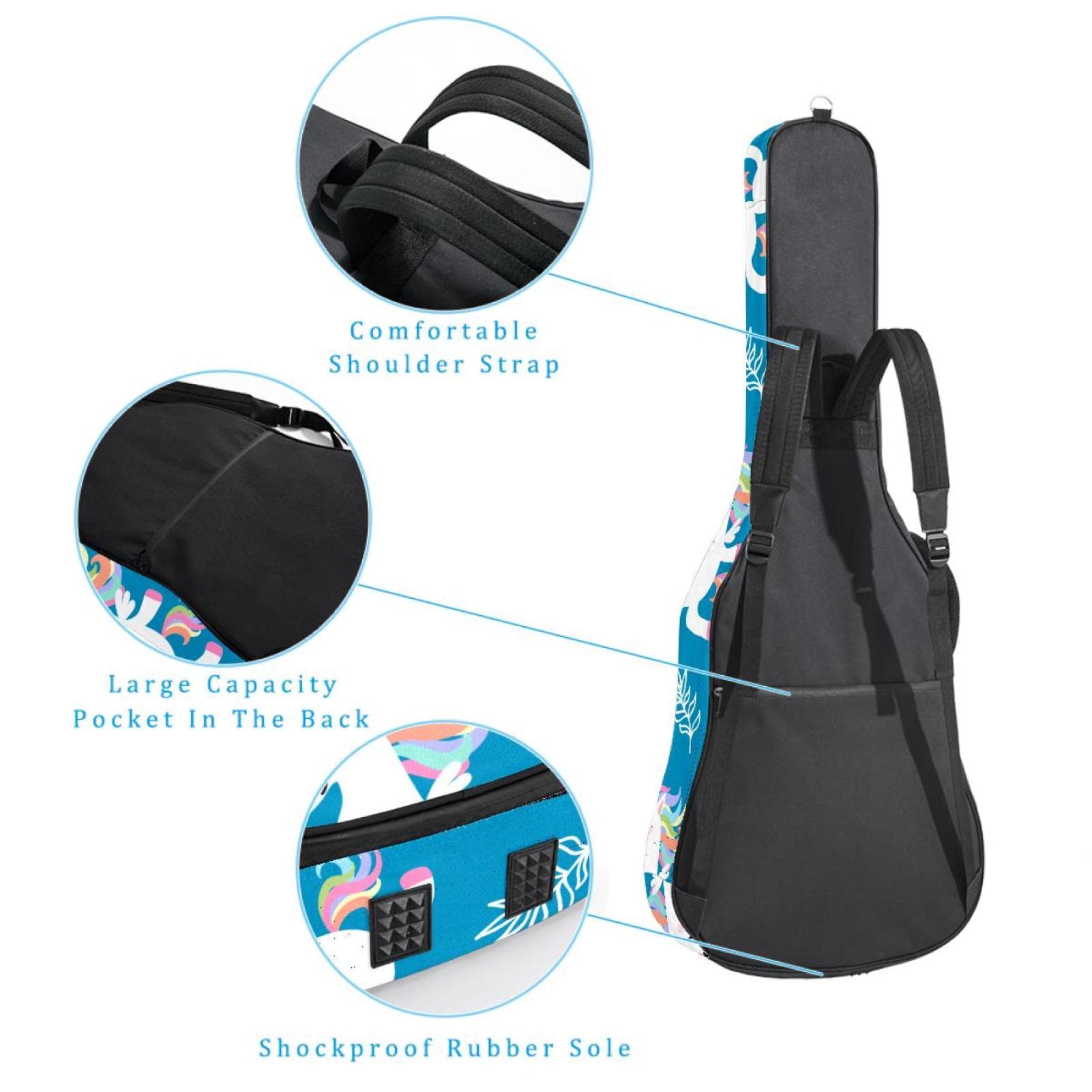 Akustikgitarrentasche Wasserdichter Gitarrenrucksack Dicke Weich Gepolstert Grün Pfau Schwanz Muster Konzertgitarre Tasche, Farbe1, 42.9x16.9x4.7 in, Taschen-Organizer