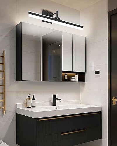 Miniatura 2 de Luz de tocador moderna negra LED ajustable accesorio de luz de baño sobre espejo giratorio iluminación de tocador (Negro, 23.6 pulgadas) Negro