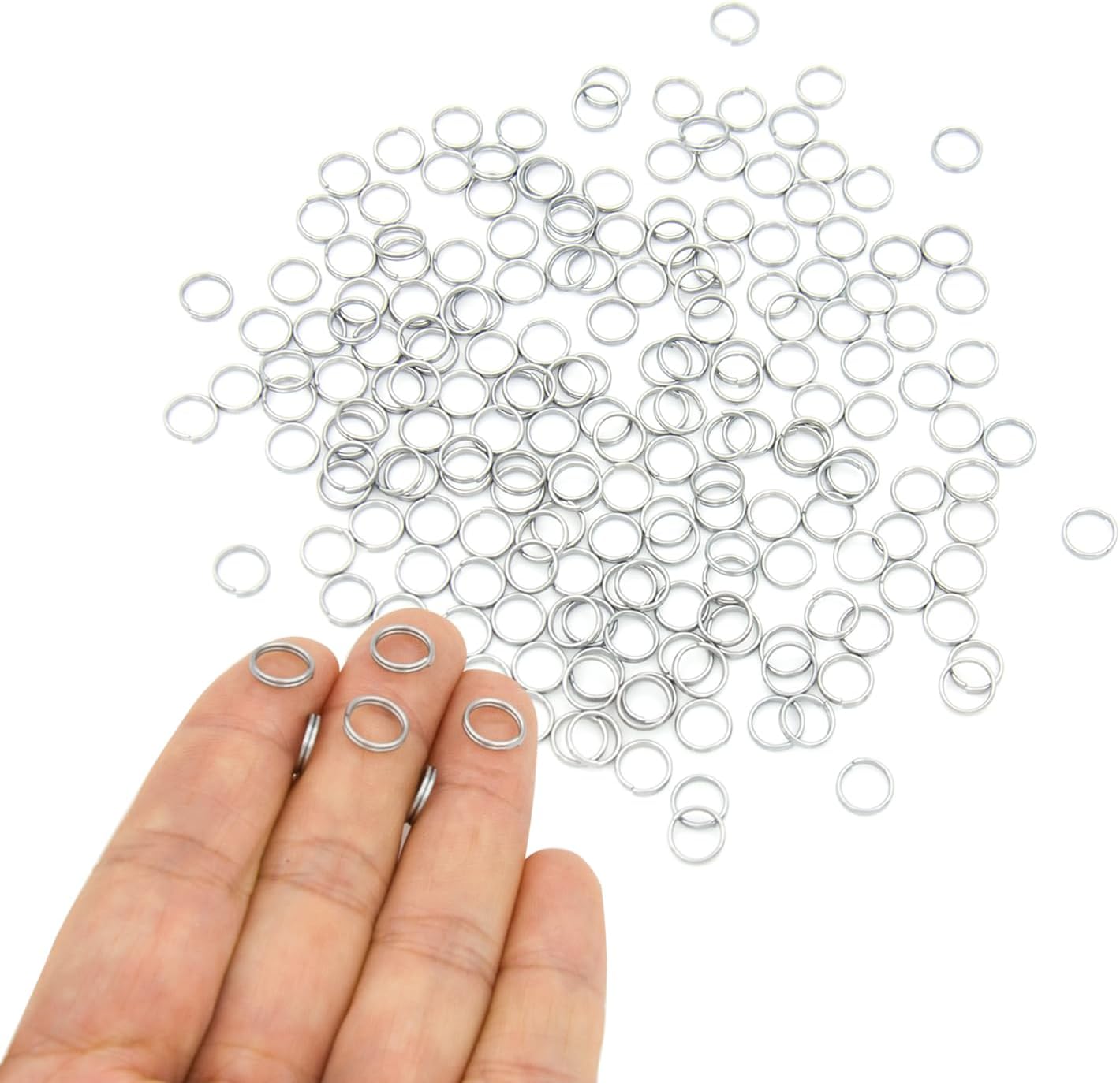 200pcs 8mm Mini Split Jump Ring with Double Loops Small Round Metal Silver Key Rings Connectors for Making Handwork Charms Pendants Key Chains Ornaments DIY Crafts Accessories