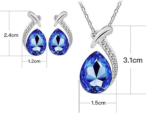 Miniatura 2 de Jeolory Collar con colgante de lágrima de cristal brillante de moda para mujeres mujeres y niñas azul real Cobre No es una piedra preciosa