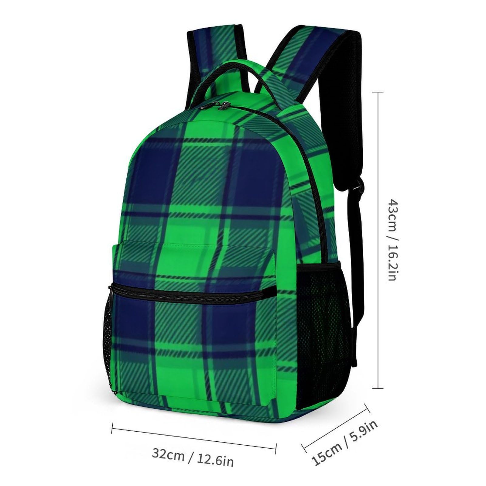 Mochila con bolsa de almacenamiento para lonchera, estampado escocés a cuadros negros y verdes (2), juego de mochila y neceser