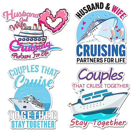 Hoteam 4 Pcs Couples Cruise Door Decorations Magnetic Husband and Wife Cruise Ship Door Funny Waterproof Nautical Magnets for Carnival Cabin Stateroom Fridge Car
