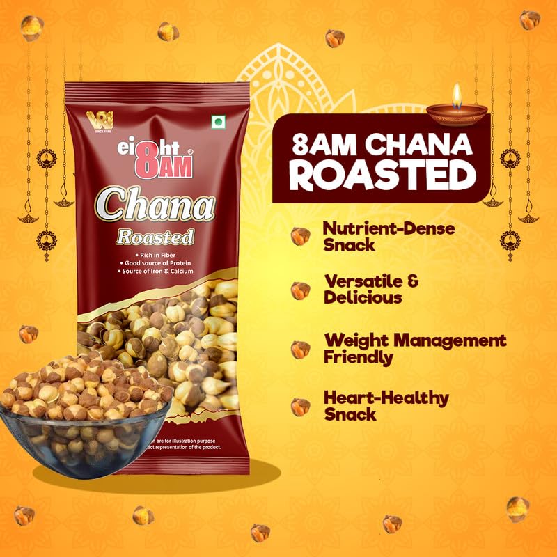 8AM Healthy Snack & Namkeen Combo Pouch, Pack of 9, (Roasted Chana 40g x 3, Chana Chatpata 40g x 3, Peanut Masala 50g x 3), Fiber & Protein Rich Mix Snacks 2