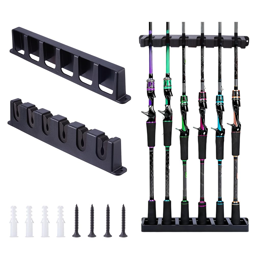DICOSMETIC 2 Sets EVA Vertical Fishing Rod Holders Wall Mounted Fishing Pole Holders for Garage Holds Up to 6 Rods or Combos Fits Most Rods of Diameters, Black