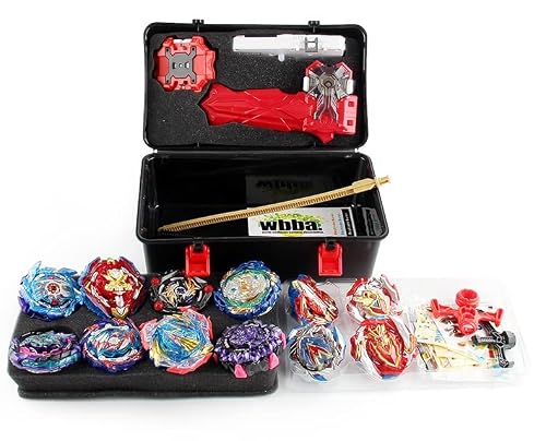 JIMI Bey Battle Top Burst Metal Fusion Attack Set, 12 Spinning Tops 3 Launchers Combat Battle Toy with Portable Storage Box Present Gift for Kids Ages 8 10 12+