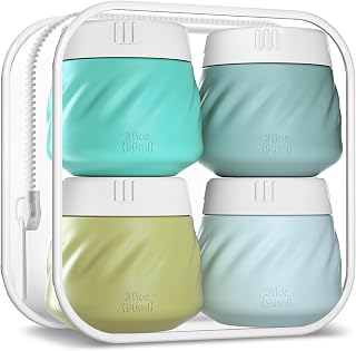 Gemice Silicone Cream Jars TSA Approved Travel Size Containers with Toiletry Bag, Wide Mouth Leak-proof Travel Accessories with Lid for Cosmetic Cream (4 Pack)