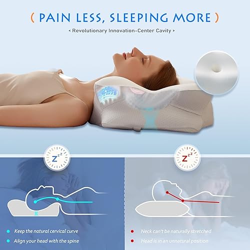 Miniatura 4 de EUCIOR - Almohadas de gel refrescante para cuello y hombros, almohada cervical para dormir cómodamente, almohadas ergonómicas de espuma