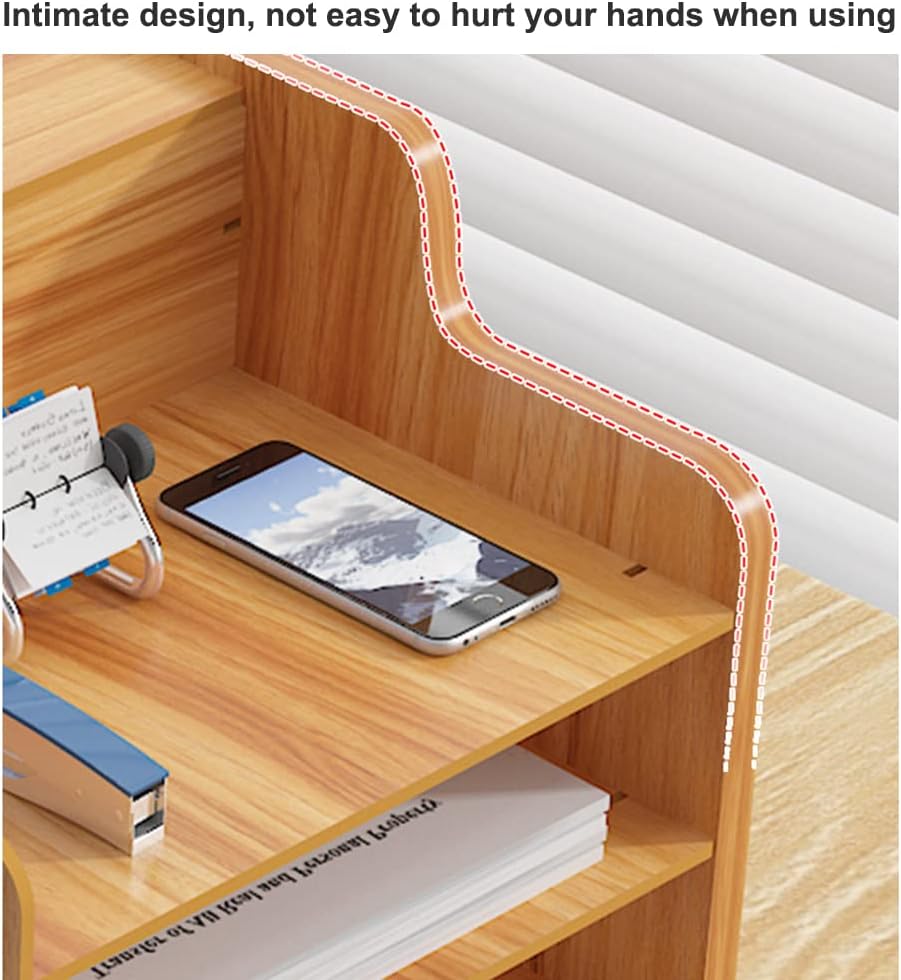 NUODWELL Wooden Desktop Organiser, Large Capacity Desk File Organiser Office Supplies Storage Holder File Rack for A4 Papers - Image 4