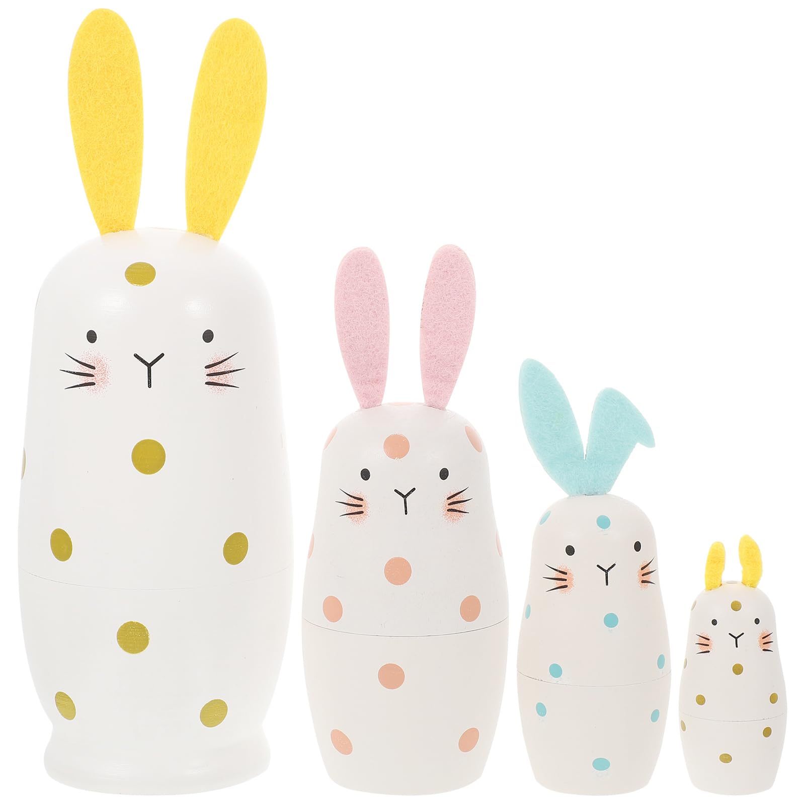 DEARMAMY Bunnies Nesting Doll: 4-Layers Wooden Stacking Dolls - Pastel Colored for Easter Party Home Decoration Boys Girls