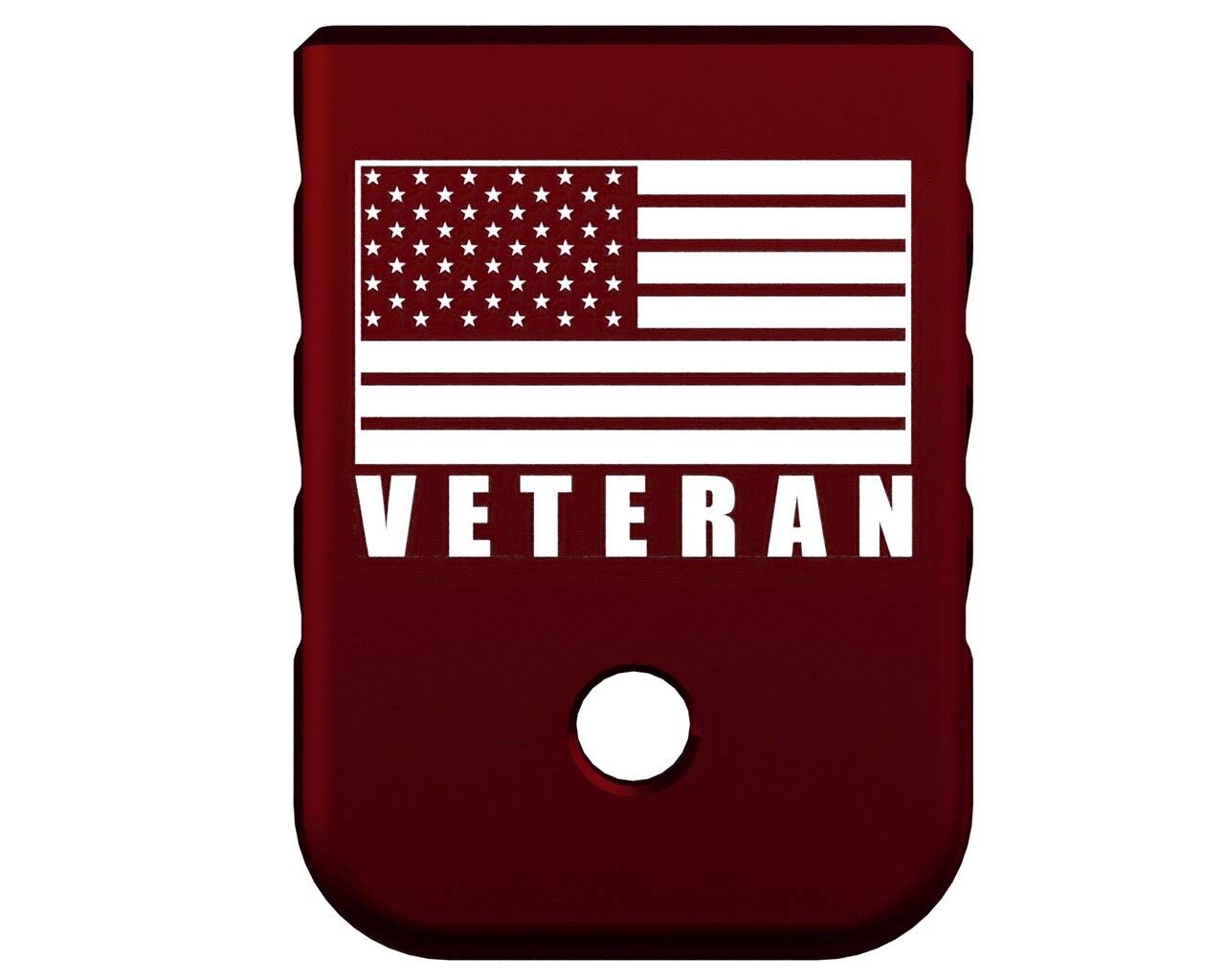 Rowe Tactical Magazine Base Plate for Glock Gen 1-5 - Red (Angle Serrations) AMERICAN FLAG - VETERAN Graphic - Fits 9mm .40 Cal .357 Sig 45 Gap