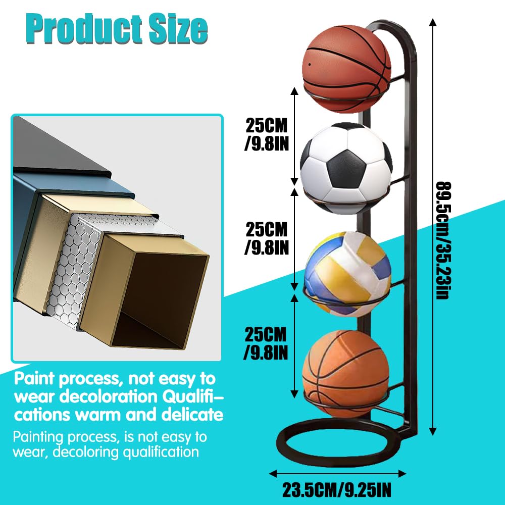 Soporte Vertical para Pelotas de Fútbol Baloncesto, Estante de Almacenamiento de 4 Niveles