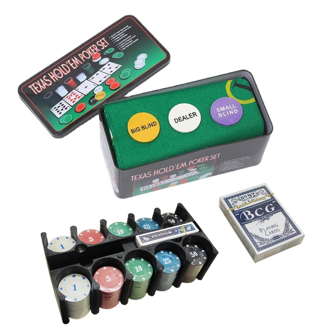 VGRASSP 200 Pcs Poker Chips Game Toy for Kids, Adults - Tin Box Packed with 36 X 24 Inch Gaming Mat, 200 Casino Chips, 2 Decks of Playing Cards, 1 Small Blind, 1 Big Blind and 1 Dealer Button-picture-20