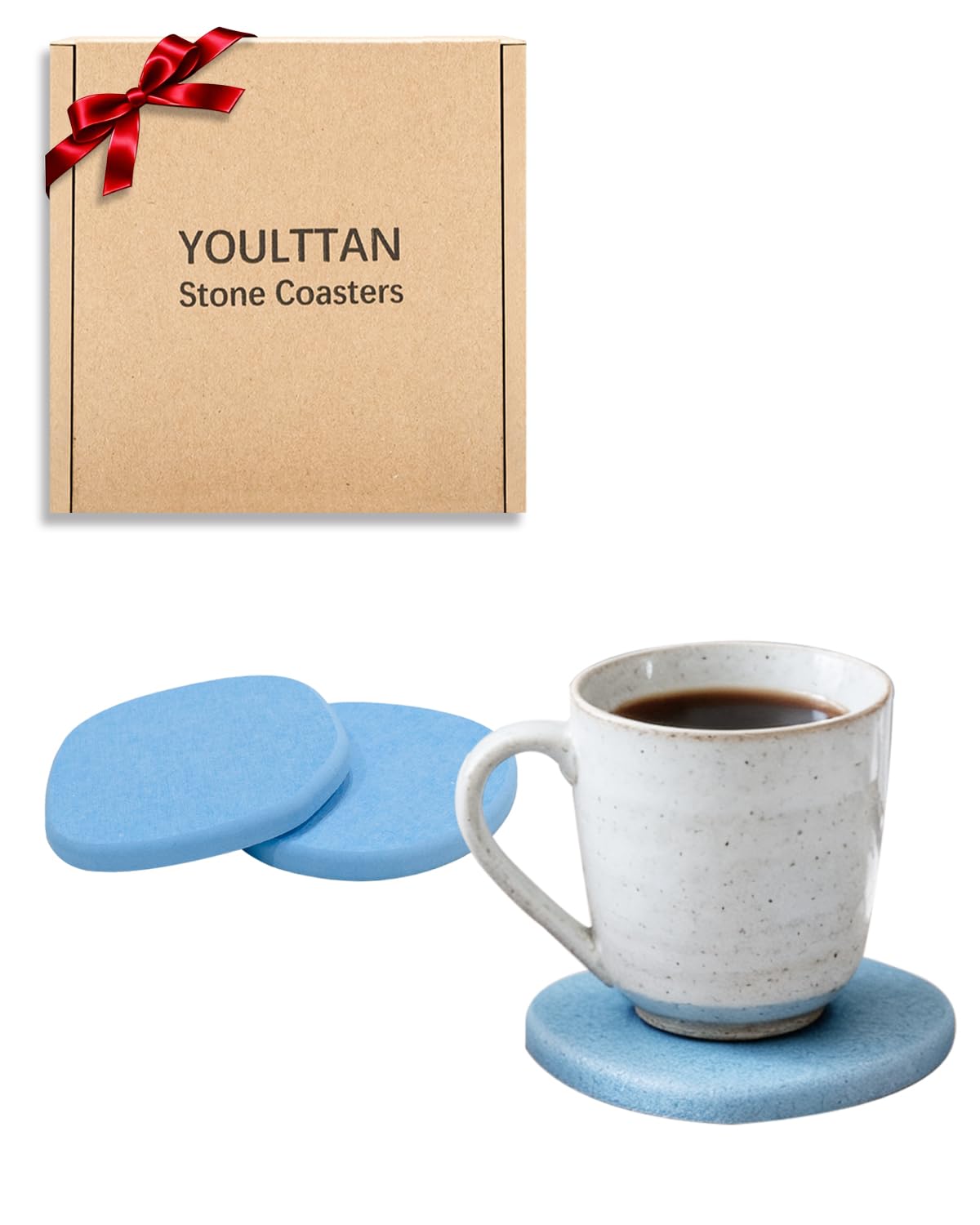 Diatomaceous Earth Coasters,3.9"x3.9", Quick-Dry, Absorbent, Heat-Resistant, Modern Stone Design, Dark Gray, Irregular Shape (2, Blue)