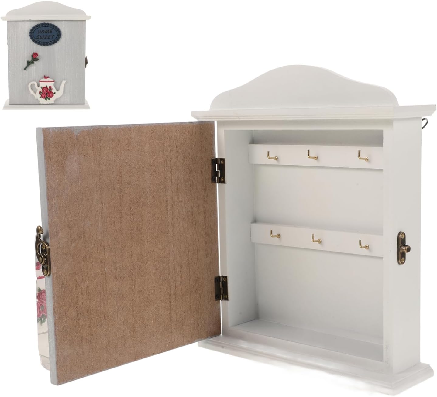 Luxshiny Wooden Key Cabinet Wall Mount Rustic Key Holder Box for Entryway Office with Practical Hooks Stylish Home Decor for Living Room Bedroom